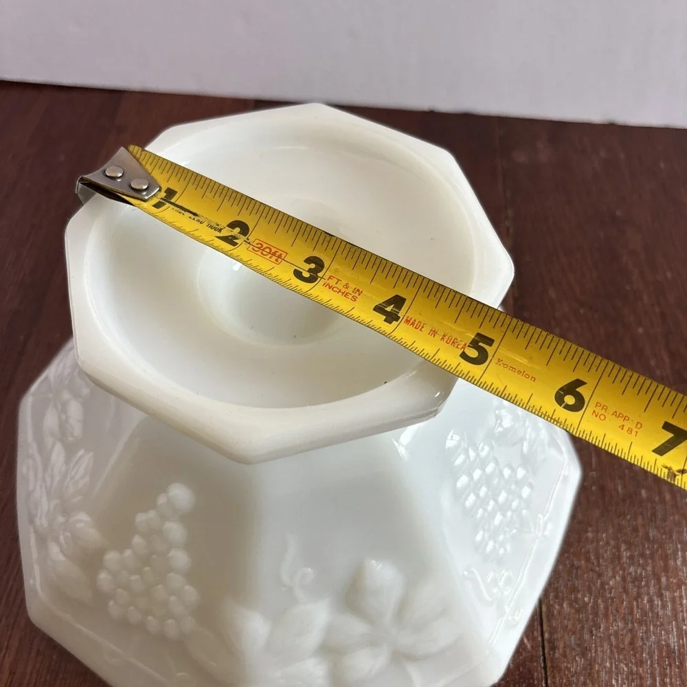 Vintage Anchor Hocking Decorative Bowl Milk Glass‎ Pedestal Embossed Fruit